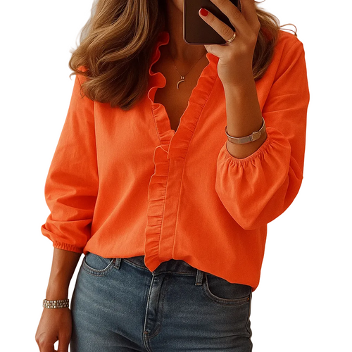 Women’s elegant ruffle front blouse lightweight fashion top