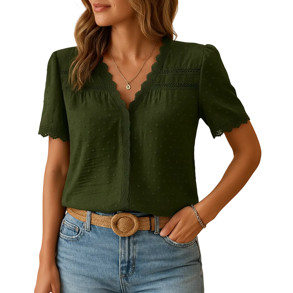 Women’s lace V-neck fashion blouse elegant casual top