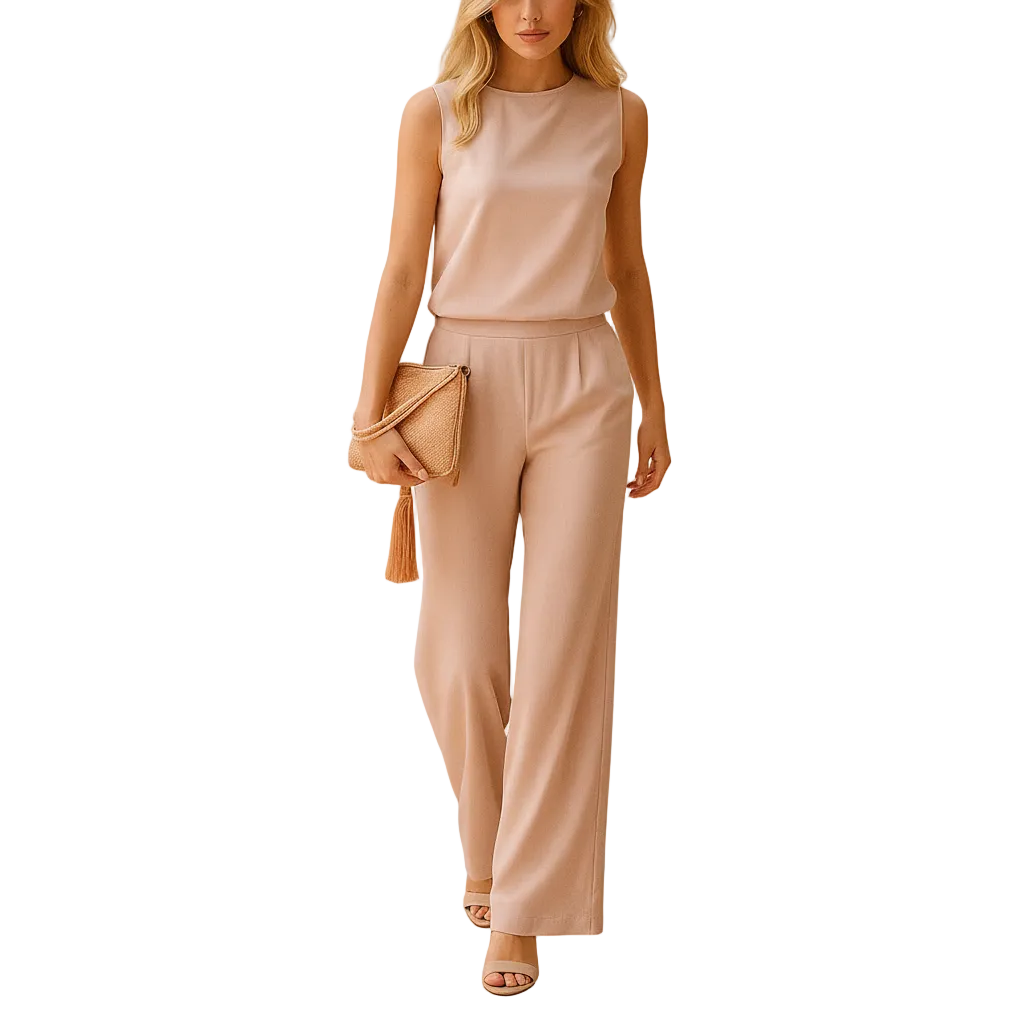 Women’s minimalist wide-leg jumpsuit with round neckline