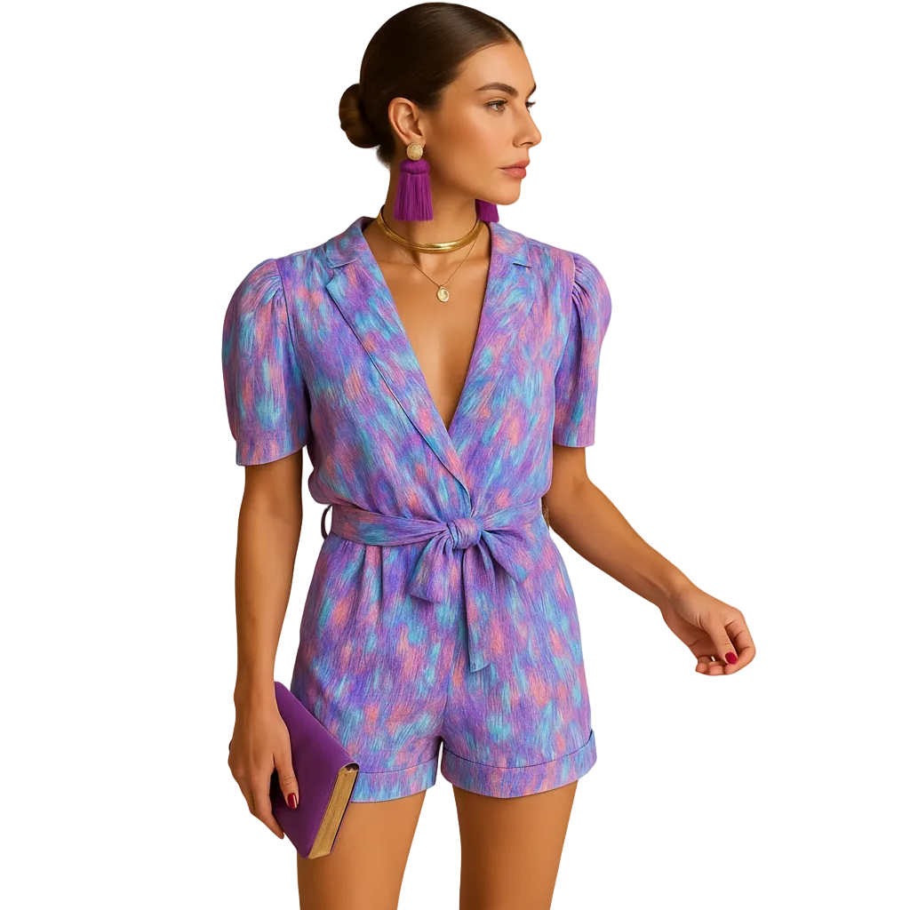 Women’s casual belted printed jumpsuit