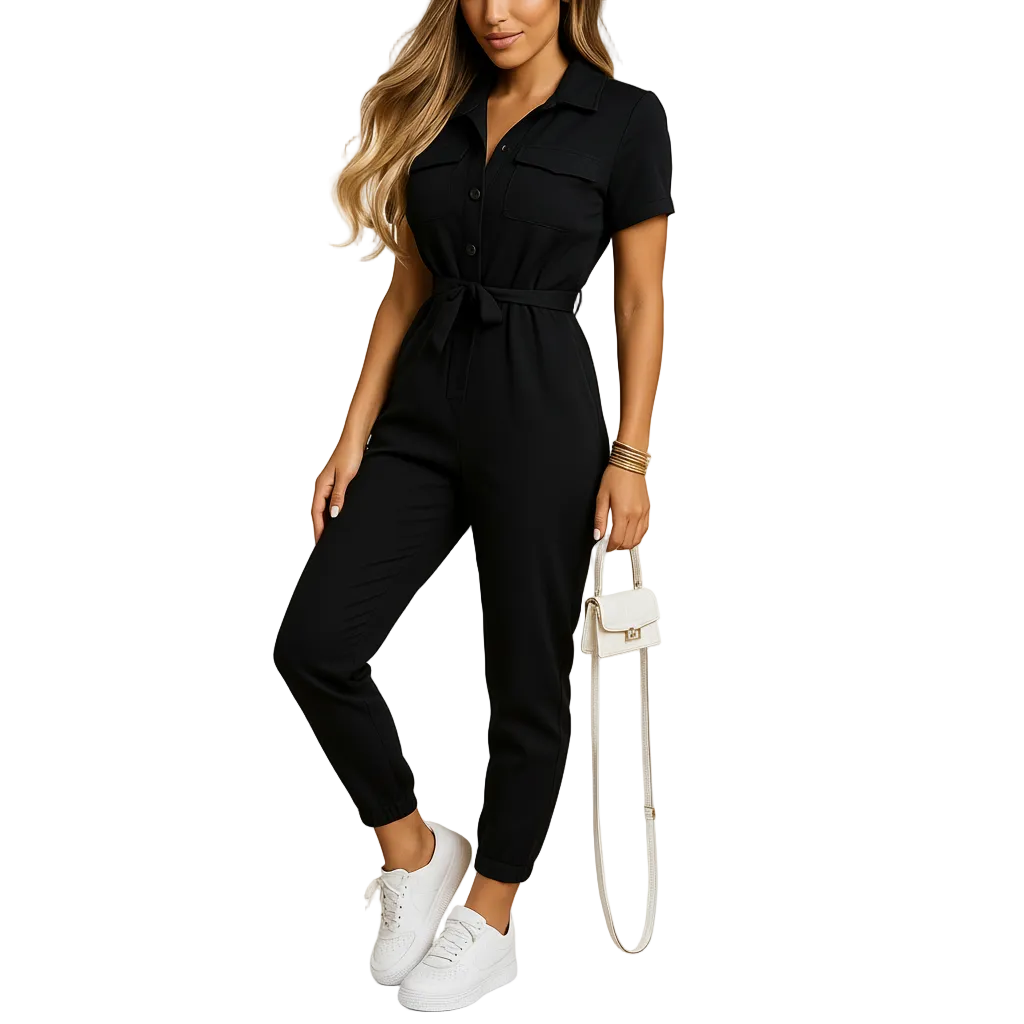 Women’s elegant button-front fashion jumpsuit