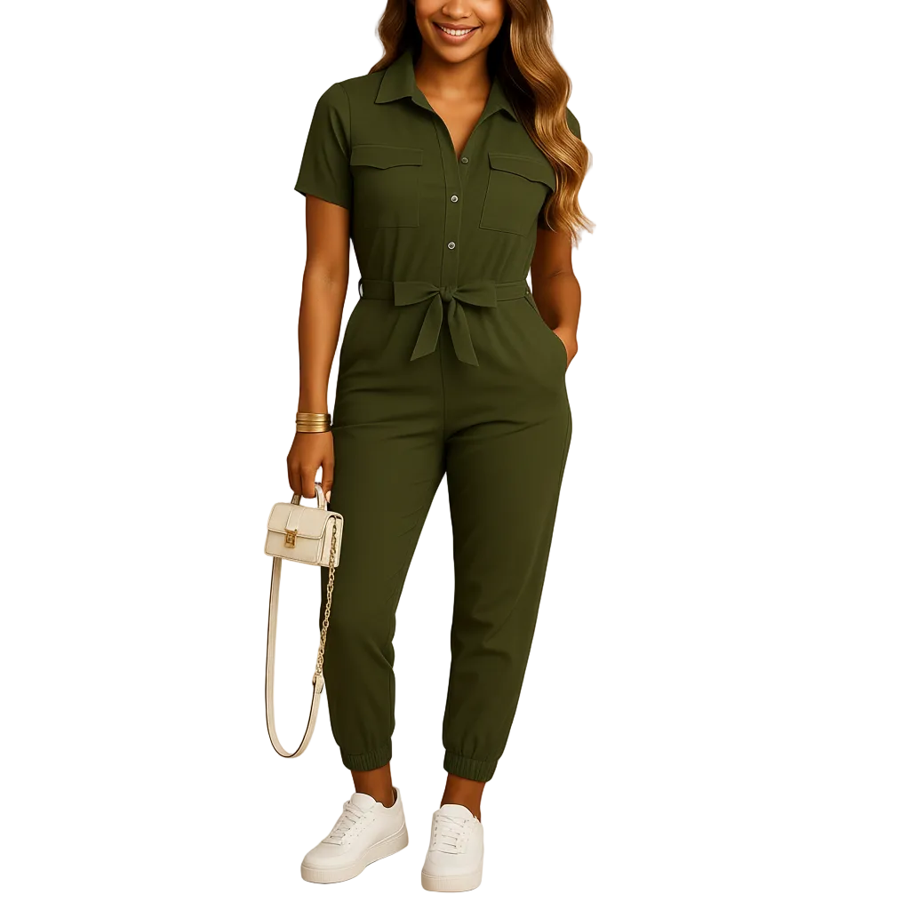 Women’s structured button-front tailored jumpsuit